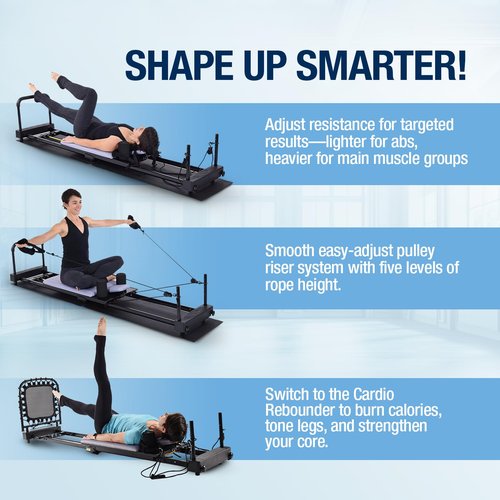 AeroPilates Reformer 4420 Plus Floor Mat - Pilates Reformer Workout Machine for Home Gym - Cardio Fitness Rebounder - Foldable - 300 lbs Weight Capacity
