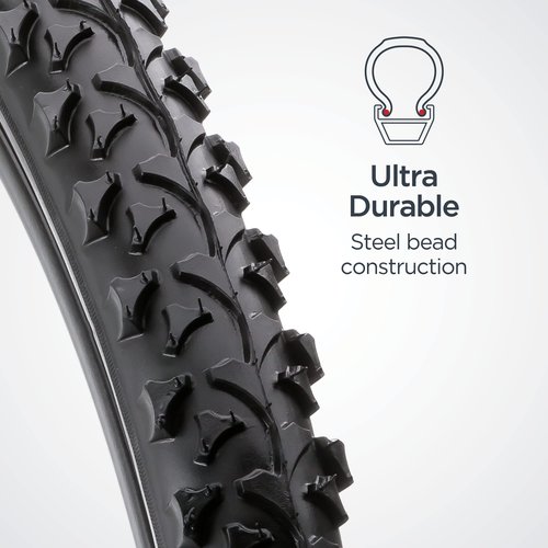 Schwinn Replacement Bike Tire, 26" x 1.95" Mountain Bike Tire, High Traction Tread, Steel Bead Construction, Fits Internal Rim Widths 19mm-29mm, PSI Range 40 to 65