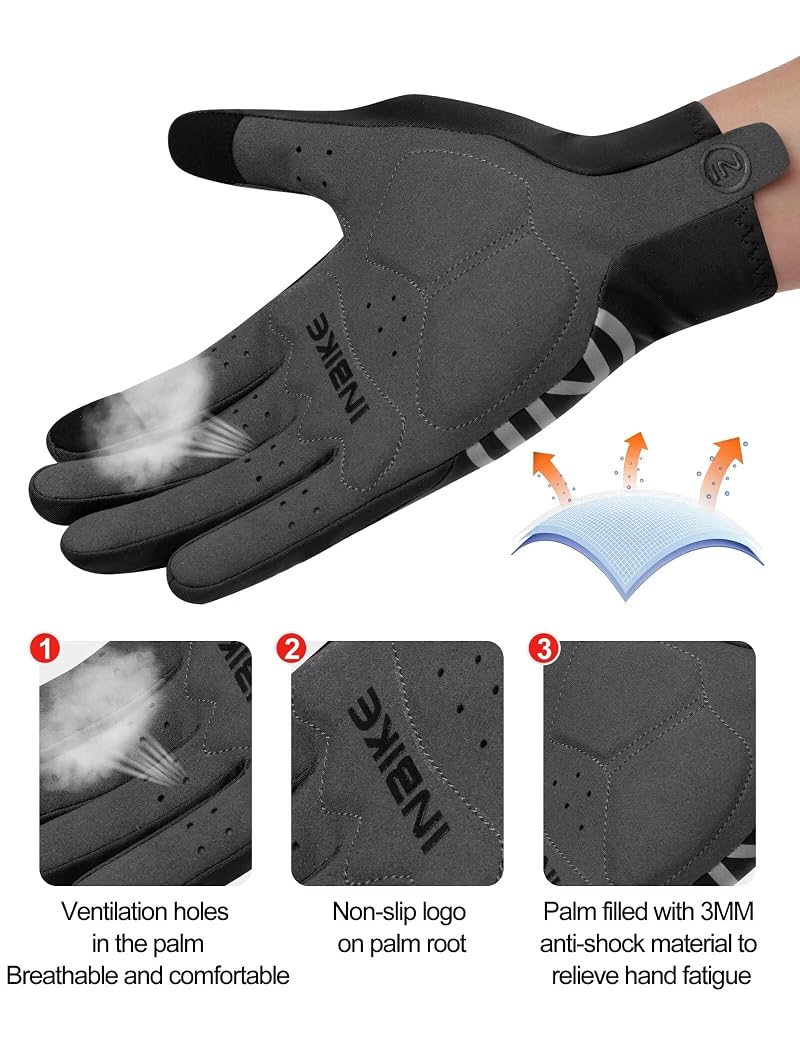 Full-Finger Cycling Gloves with Touchscreen, Reflective Backing - INBIKE Black Large