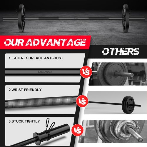 Olympic Barbell Bar 55", 2In-Weight Lifting Bar Standard Straight Barbell Bars for Bench Press/Hip Thrusts/Biceps/Lunges/Squat/Strength-Training Home Gym Weight Bar, 2 Collars(500lb Capacity) (Black)