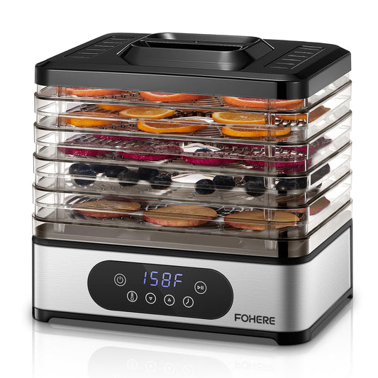 FOHERE Food Dehydrator, 5 BPA-Free Tray Dehydrators for Food and Jerky, Fruit, Herbs, Meat, Dog Treats, 48H Timer and 95-158°F Temperature Control, 400W Dehydrator Machine, 11.42" Stackable Trays
