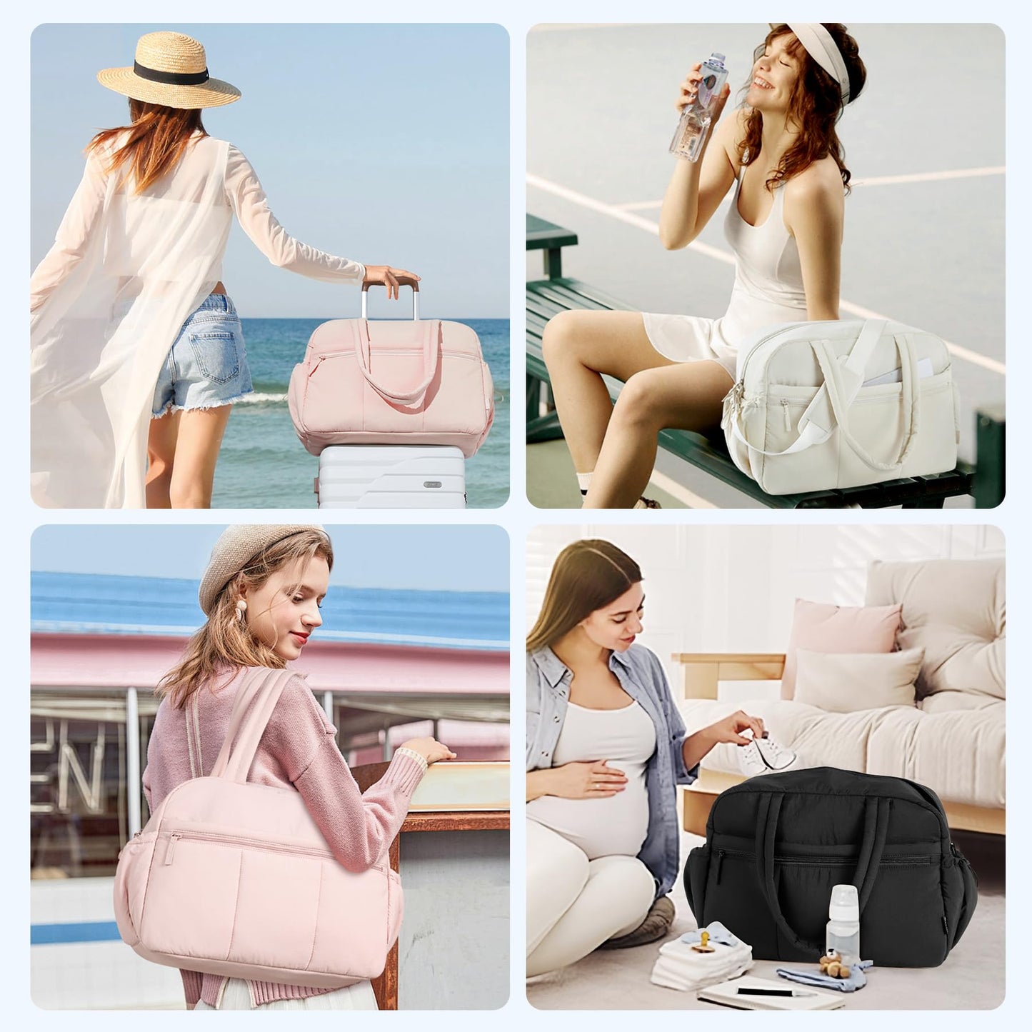 CLUCI Duffle Bag for Travel, Gym Bag for Women, Puffer Tote Small Carry On Bag, 30L Duffle Weekender Bags with Wet Pocket Pink