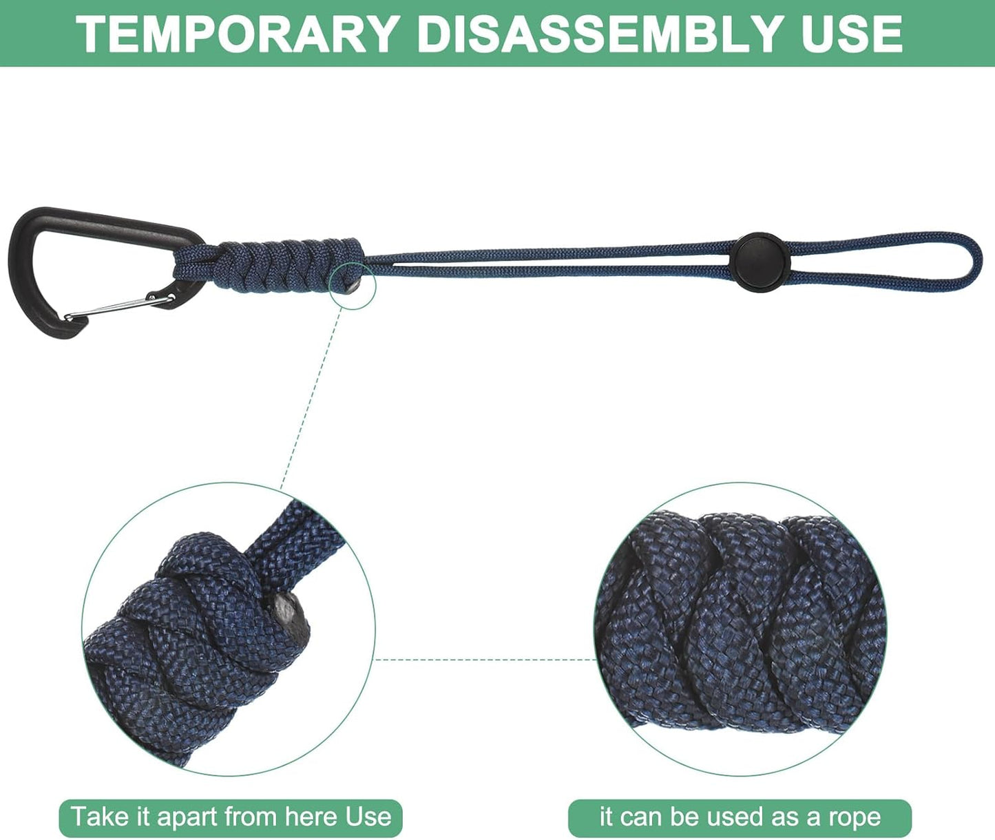 2-Pack Paracord Keychains with Clips, 10 Inch Braided Lanyard Strap D Ring Adjustable Buckle Backpack Accessories for Camping/Hiking/Fishing/Traveling/Outdoor [Dark Blue]