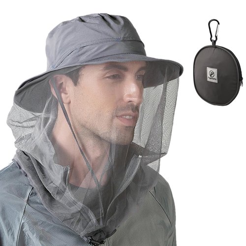 Flammi Mosquito Head Net Hat Fishing Hat w/Head Net UPF 50+ Sun Protection Safari Boonie Hat Cap Outdoor for Men/Women (Dark Grey)