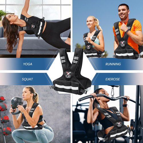 FUFF Adjustable Weighted Vest for Adult, 11-20lb Vest with 6 Ironsand Weights for Strength Training, Large Weight Vest with Reflective Strip for Men & Women