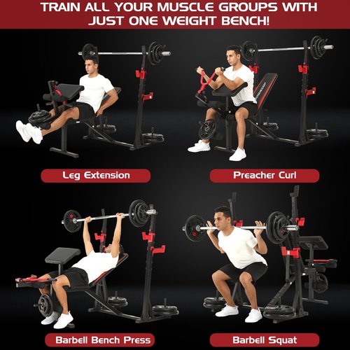 OPPSDECOR 900LBS Weight Bench Set with Squat Rack Preacher Curl Weight Bench with Leg Extension Bench Press Set Workout Bench for Home Gym Full Body Workout