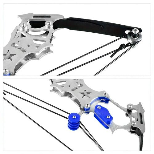 TIETHEKNOT Mini Archery Bow Set Right Hand Mini Compound Bow Mini Hunting Bow Metal Material Catapult RH/LH for Hunting Shooting Practice Archery Entertainment Fun, silvery