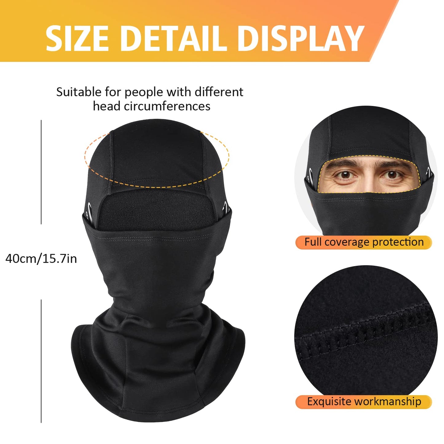 KGC Winter Balaclava for Men and Women, Windproof Ski Mask, Thermal Cold Weather, Winter Face Mask for Skiing, Bicycle Helmet, black, One Size