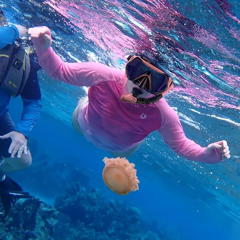 Qheng 180° Panoramic Snorkeling Mask & Dry Top Snorkel Set - Black+Pink