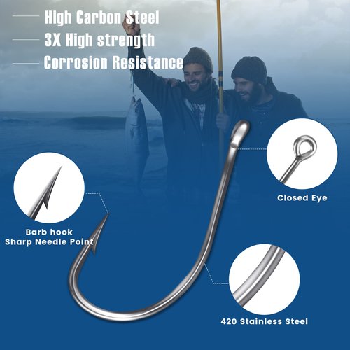 Carbon Steel Fishing Hooks 500 Pcs, Circle Hooks Assortment for Saltwater Freshwater Ice Fishing, Salt Water Fish Hooks for Catfish Trout Bass Octopus Multi Size 6 8 10 12 14 16 18 20 22 24