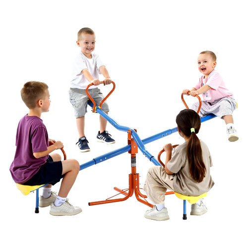 VEVOR Seesaw Teeter Totter for Kids, 110 lbs Load Capacity per Seat, Sit and Spin Teeter Totter with 4-prong Support Legs, Playground Equipment with Swiveling 360 Degrees Rotating for Aged 3+, 4 Seats