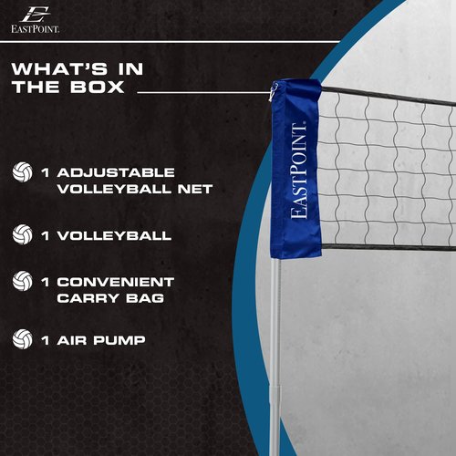 EastPoint Sports Easy-Fit Adjustable Volleyball Net - Fits Yards Adjusts from 10 ft. to 30 ft. Long - Includes All Accessories
