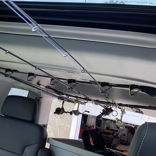 ZWPARTS 6-Rod Fishing Rod Holder for Car Roof - Heavy Duty Adjustable 30"-54" Nylon Rack with 12 Fishing Rod Clamps, Quick-Release Design, Fits SUV/Truck/Van