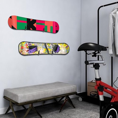 Pokuta 4pcs Snowboard Wall Mount Clips, Horizontal Snowboard Rack Wall Mount with Screws, Black Skateboard Wall Mount for Room Garage
