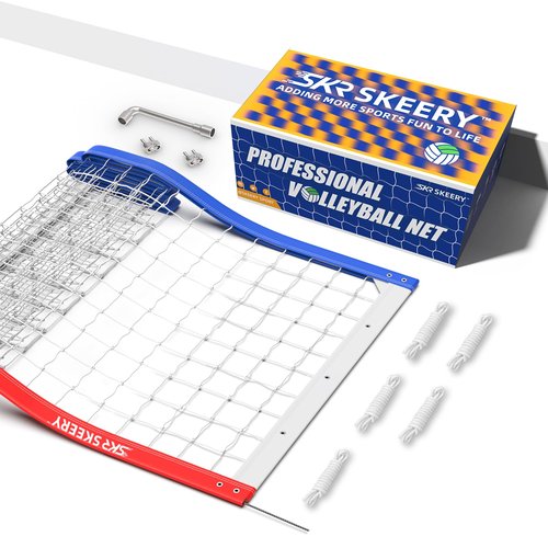 SKEERY Professional Volleyball Net,Official Size 32×3.3FT,Equipped with Thicker Steel Cables, Stainless Steel Metal Grommets,Portable Volleyball Net for Backyard,School,Court (Classic)