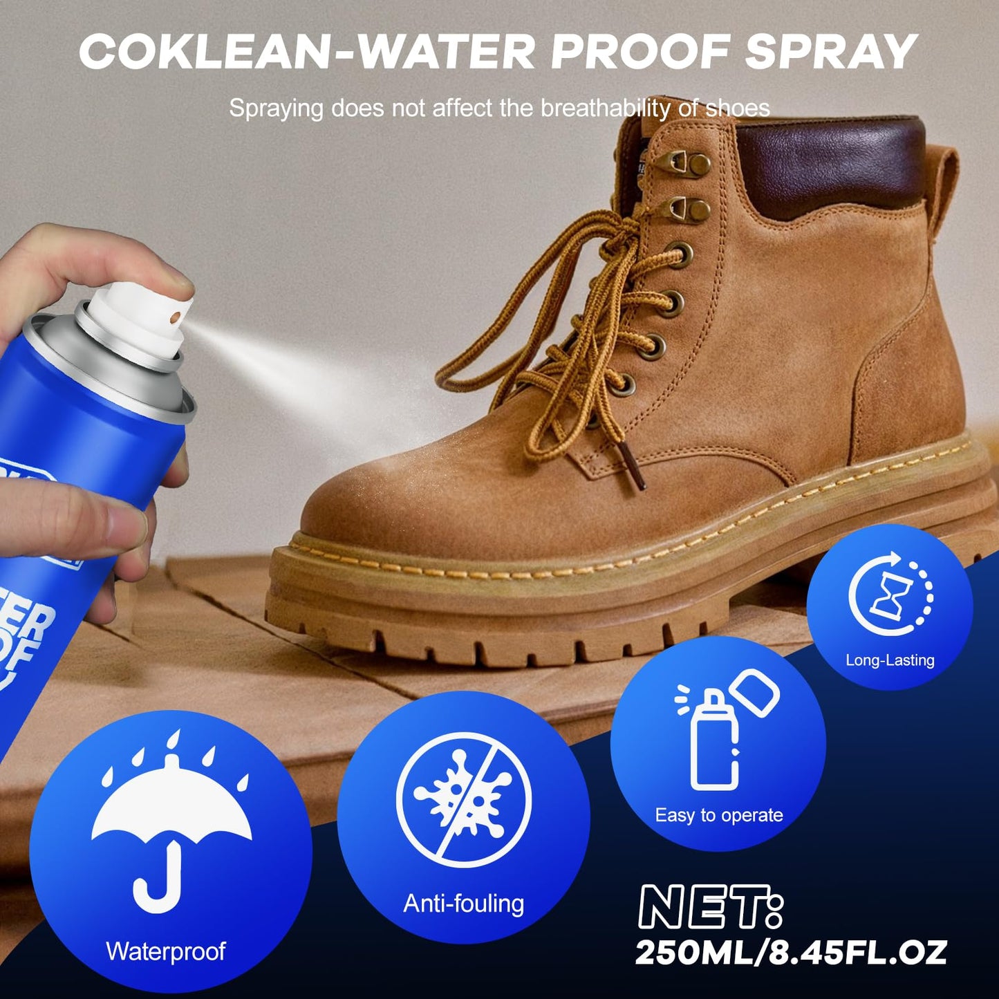 Coklean Shoe Protector Spray, Rain & Stain Waterproof Spray 8.45 OZ Nano Protectant for Sneaker, Nubuck, Canvas, Suede Shoes 1 Pack