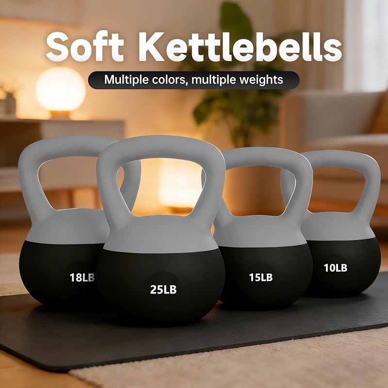 Black 15lb Soft Kettlebell - Cushioned Base, Extra-Wide Handle for Home Fitness