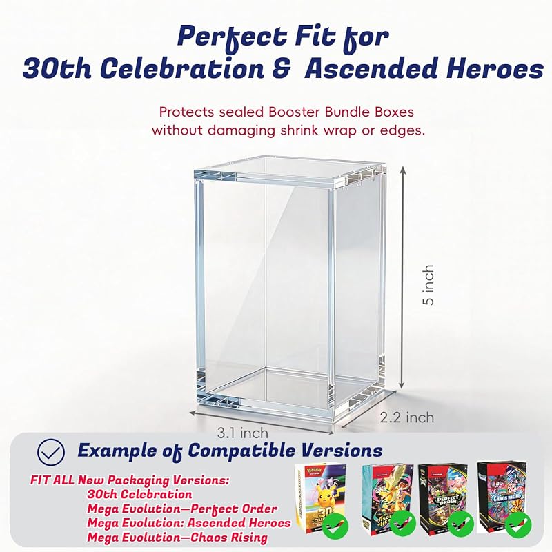 (1 Pack) Upgraded Taller Booster Bundle Acrylic Case – Magnetic Lid, Tall Display Case – Variation: Tall Booster Bundle Case - Magnetic Lid+1 Pack
