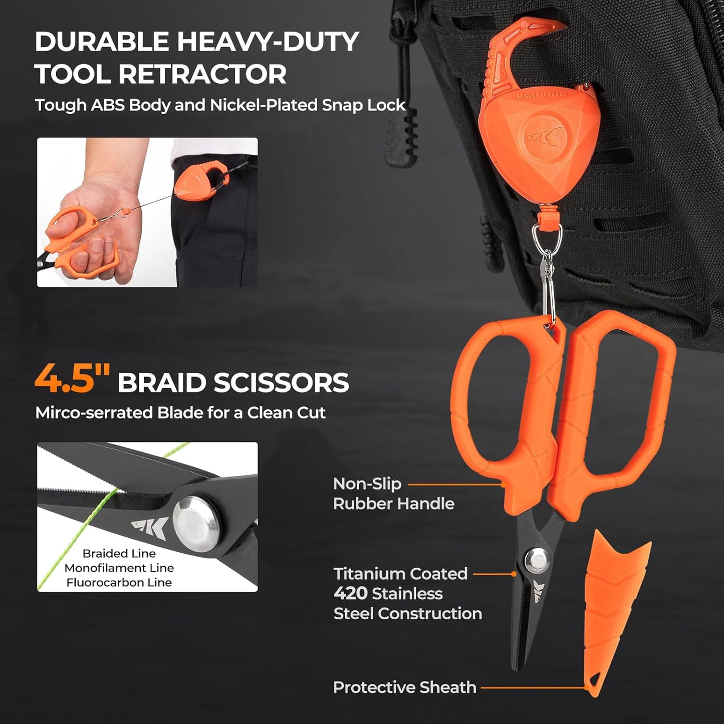 KastKing SteelStream 8pc Fishing Tool Kit - Fishing Pliers with Lanyard, Fillet Knife, Floating Fish Lip Gripper, Fishing Braid Scissors, Tool Retractor, Fishing Hook Remover, Bungee Cords
