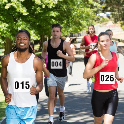 Honoson 100 Pcs Adhesive Race Bib 7.5” x 6” Competition Number Bib Adhesive Running Race Number for Marathon Cross Country Running Cycling Mountain Climbing
