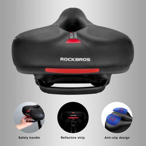 ROCKBROS Bike Seat Cushion for Men Women with Handle & Ergonomic Design -3 Zone Concept Bike Saddle, Soft Wide Waterproof Mountain Bicycle Accessories