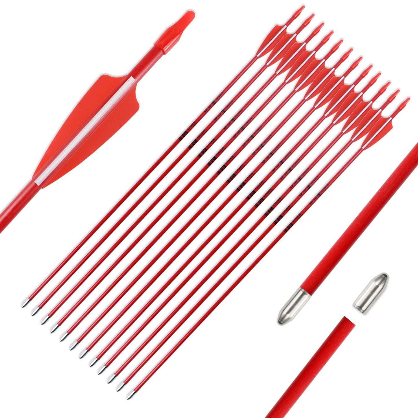 TIGER ARCHERY 28inch Archery Fiberglass Youth Arrows for Recurve Bows- Beginners Adult and Youth Kids Arrows Practice (Red Bullet Tips)