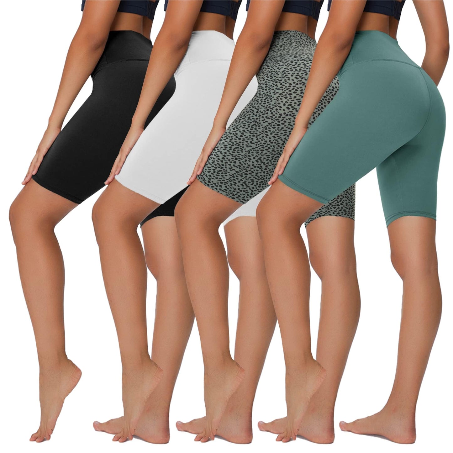 Sundwudu 4 Pack Biker Shorts for Women - 8” High Waist Tummy Control Summer Workout Shorts for Running Yoga Athletic