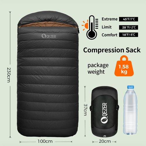 QEZER XXL Sleeping Bag, Suitable for 4 Seasons Oversized Ultralight Backpacking Sleeping Bag for Adults, Great for Camping and Hiking