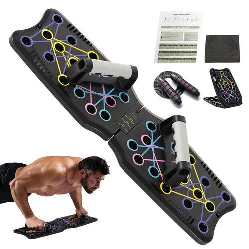 Push Up Board with Adjustable Jump Rope | Push Up Board for Men & Women | Multi-functional Push Up Bar System | Perfect Pushup Board for Exercise | Home Workout Equipment (9 in 1 Classic)