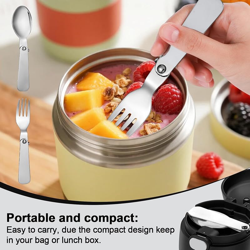 4 Colossal Folding Spoons & 4 Folding Forks for Thermos Funtainer 10oz – 8 Pcs Stainless Steel Set - Variation 8