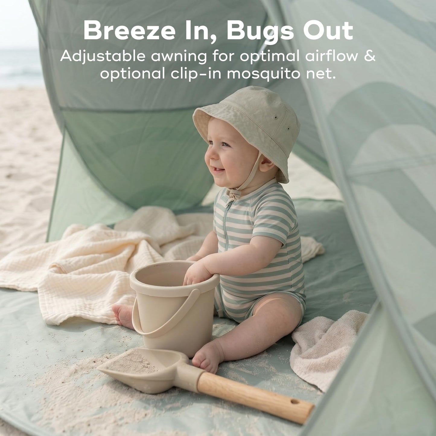 Babymoov Moov & Protect Anti-UV Cooling Beach Tent for Babies with Integrated Mosquito Net, Portable, Green Lagoon (Summer 2025 Edition)