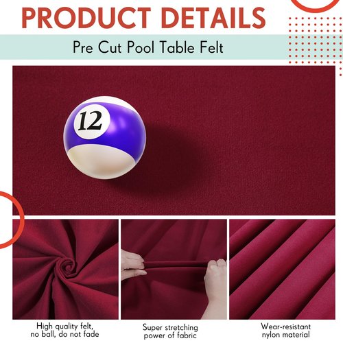 Mixweer Billiard Cloth 8.53ft Pool Table Felt with 6 Cloth Strips Pre Cut Pool Table for Home Clubs Bars Indoor Sports Game(Red)