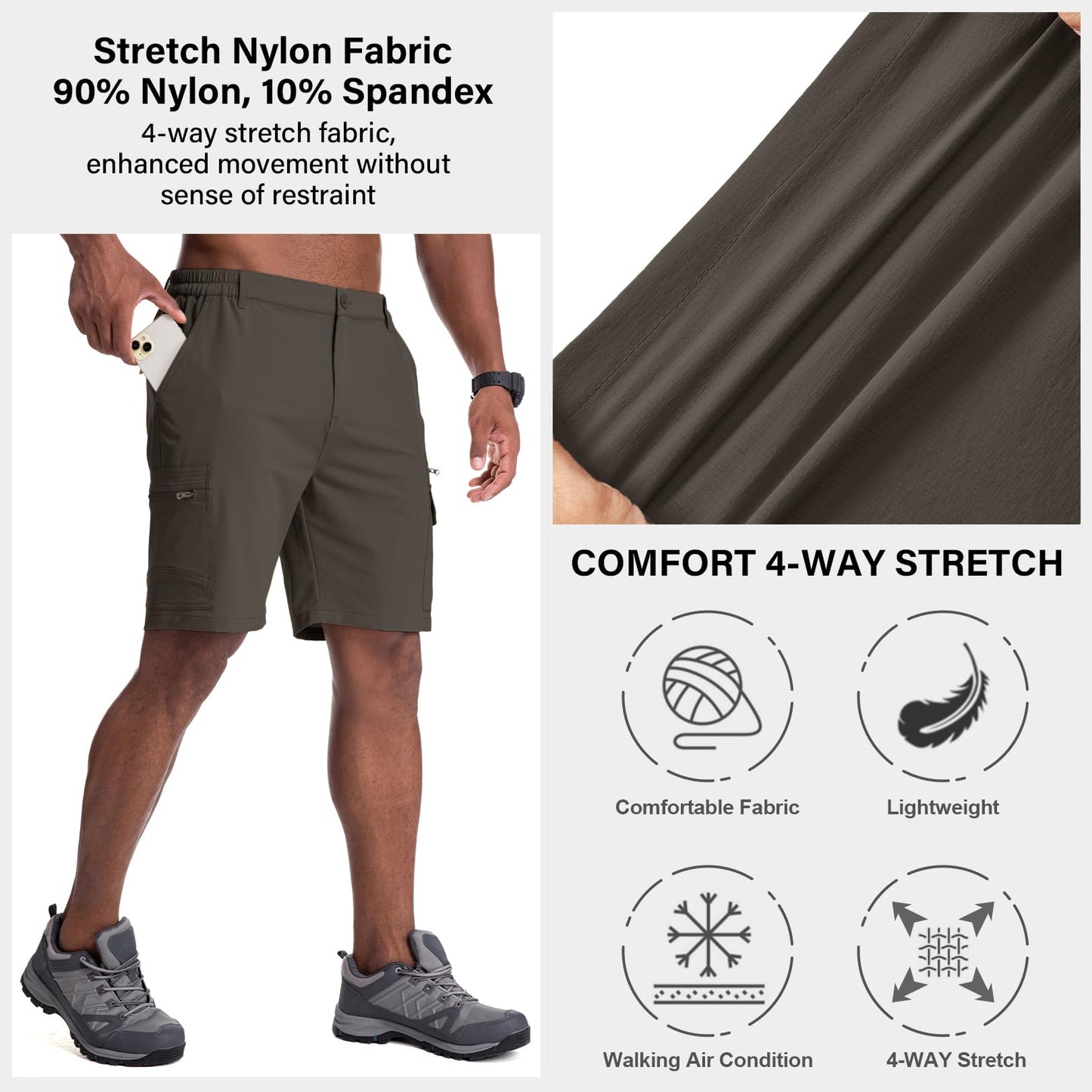 Jessie Kidden Mens Outdoor Casual Expandable Waist Lightweight Water Resistant Quick Dry Fishing Hiking Shorts (6222 Dark Brown 29)