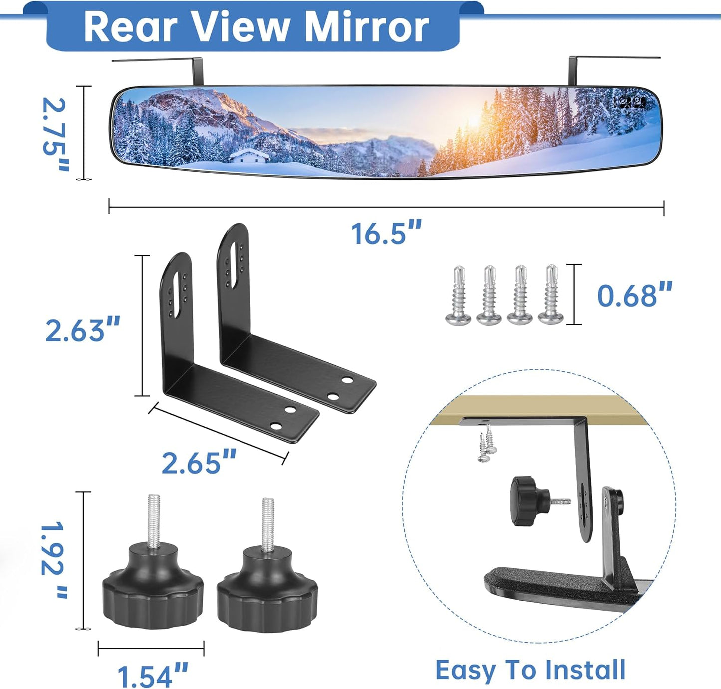 10L0L Golf Cart Mirrors, No Drilling 180 Degree Rotation & Foldable-HD Shatterproof Glass Mirrors for Golf Cart Club Car EZGO and Other, No Drilling Side Mirror & Rear View Mirror Kit