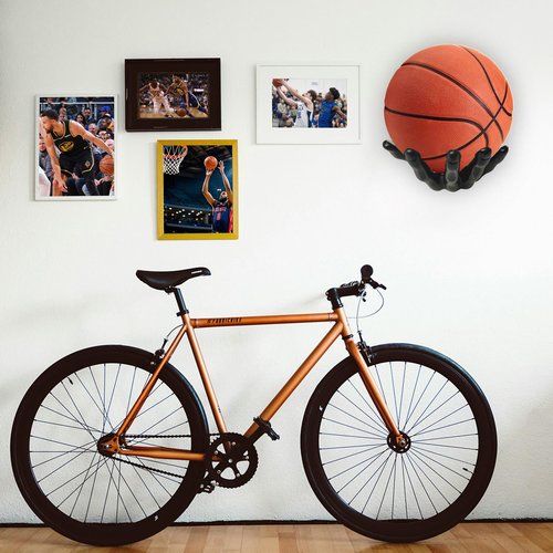 LOCZAR Basketball Holder Wall Mount 2 Piece Set, Men's Room Decoration Game Room Ball Wall Decoration Men's Basketball Gifts, Basketball Stand Wall Mount, Boys Room Sports Decor(Black)