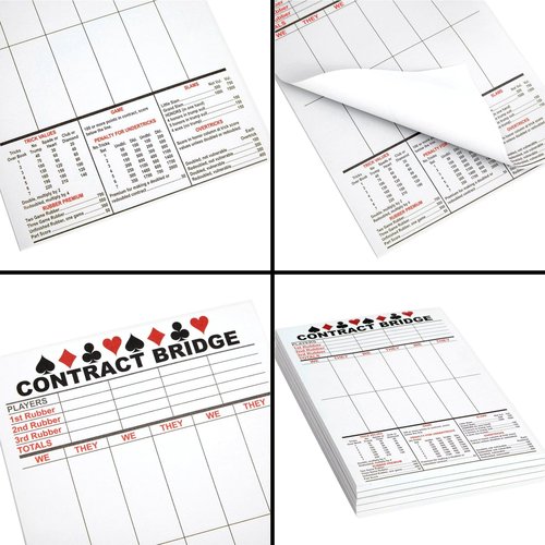 BEST PAPER GREETINGS 250 Sheets Contract Bridge Score Pads and Tallies - Game Scoring Cards Supplies - Large Print with Trick Values - 5 Bridge Score Pads with Scoring Rules