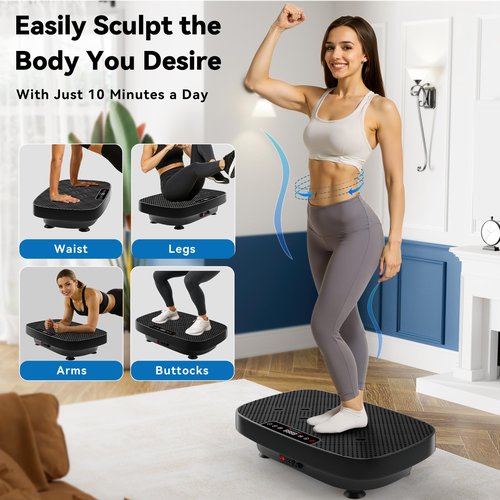CITXMOTI Vibration Plate Exercise Machine, Ultra-Quiet Vibration Plate for Lymphatic Drainage & Body Toning, Whole Body Vibration Platform with Auto Mode, Resistance Band, Home Gyms Equipment (Black)
