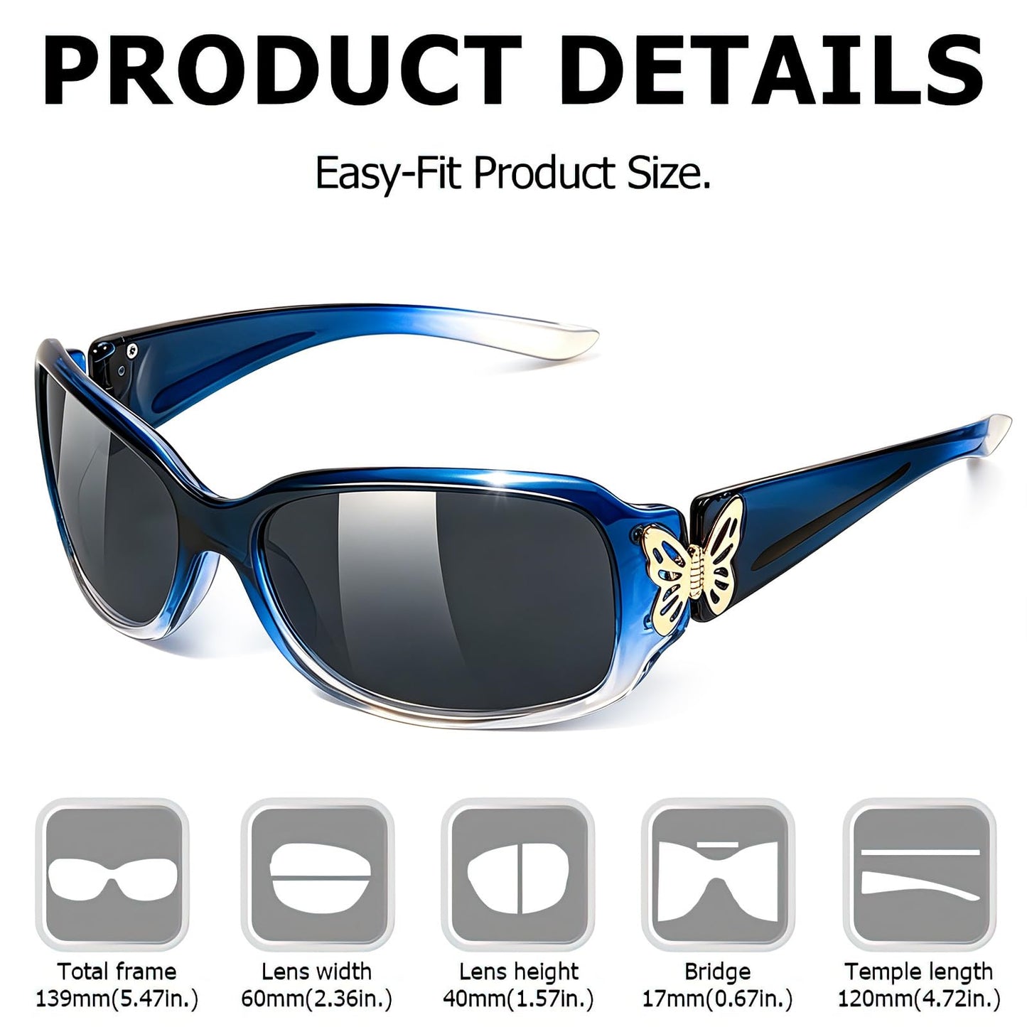 TJUTR Polarized Sunglasses for Women with Wrap Around Butterfly Design, Trendy Jackie-O Style for UV400 Protection