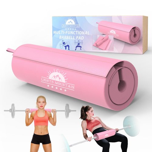 Lights Mountain 2-in-1 Barbell Pad for Hip Thrust, Squat, Bench Press & Weightlifting – Thick Foam Padding – Fits Standard & Olympic Bars – 17"x4.7" Pink