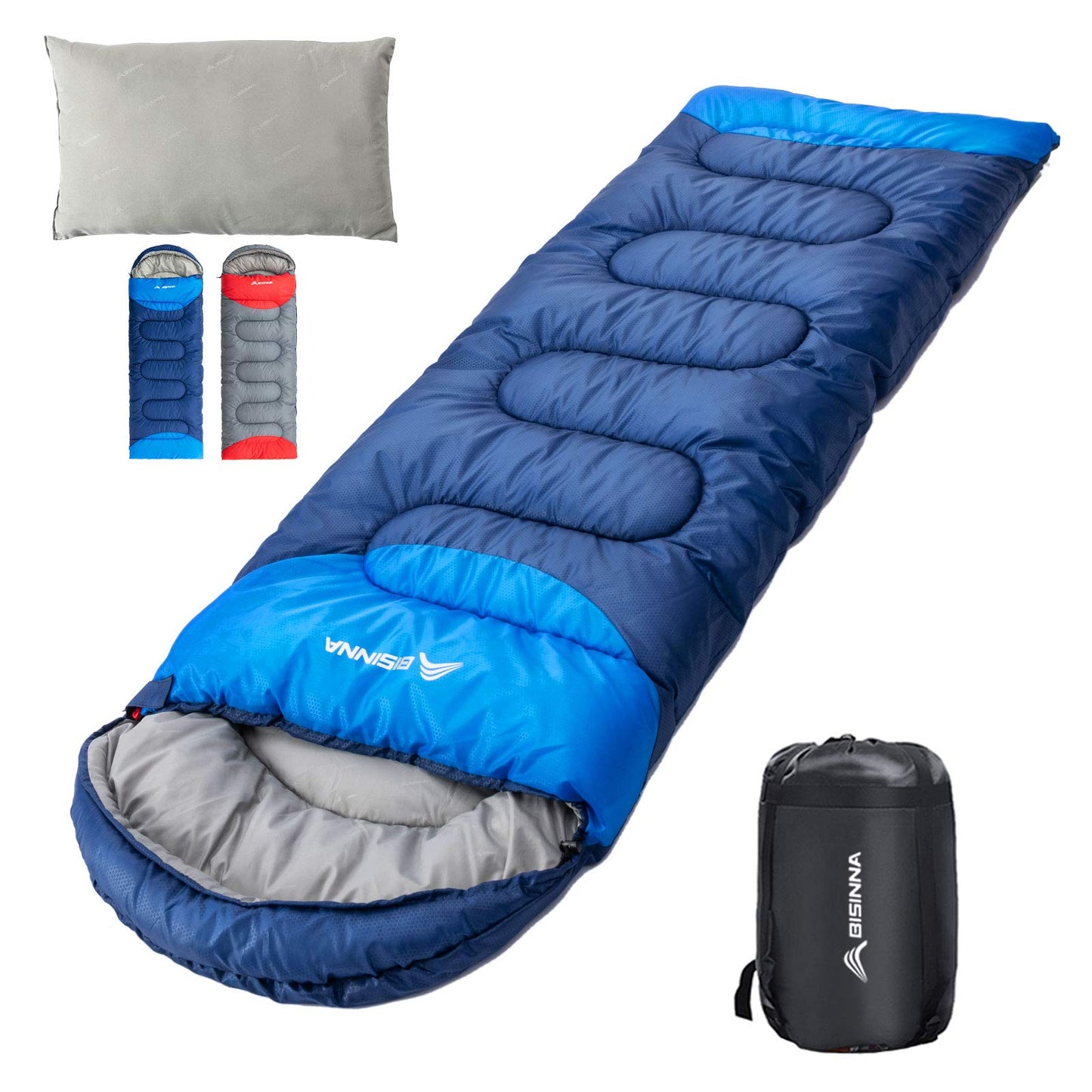 BISINNA Sleeping Bag with Pillow - 4 Season Backpacking Sleeping Bag Lightweight Waterproof Warm and Washable for Adults, Kids, Women, Men's Outdoors Camping, Hiking, Mountaineering(Right Zipper)