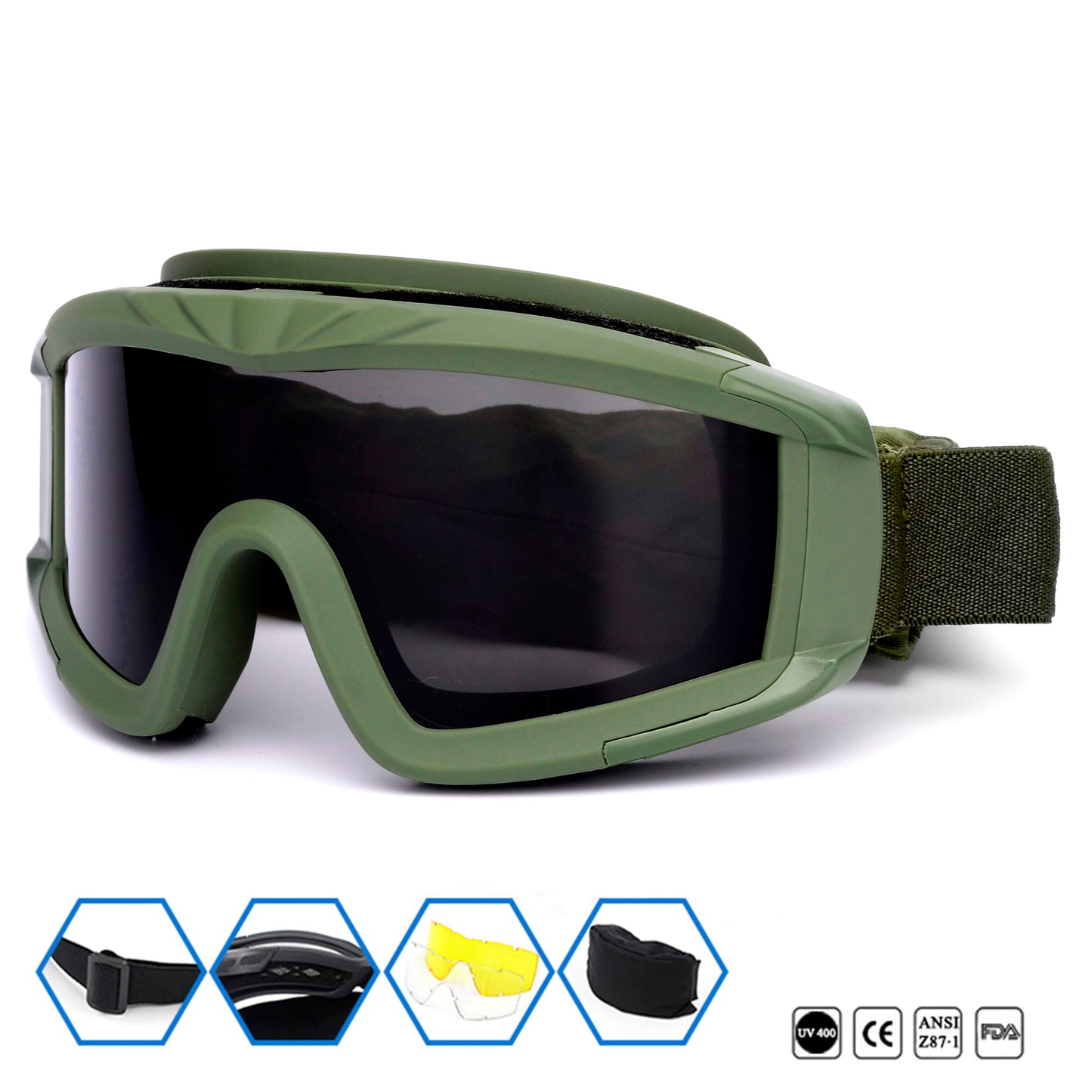 VEWOE Airsoft Tactical Goggles Anti-fog Military Glasses with 3Interchangable Lens, Safety-Goggles for Shooting Hunting