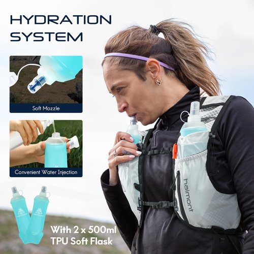 Haimont Hydration Backpack Running for Men Women, Running Vest Pack with Breathable Mesh for Trail Running, Hiking, M, White