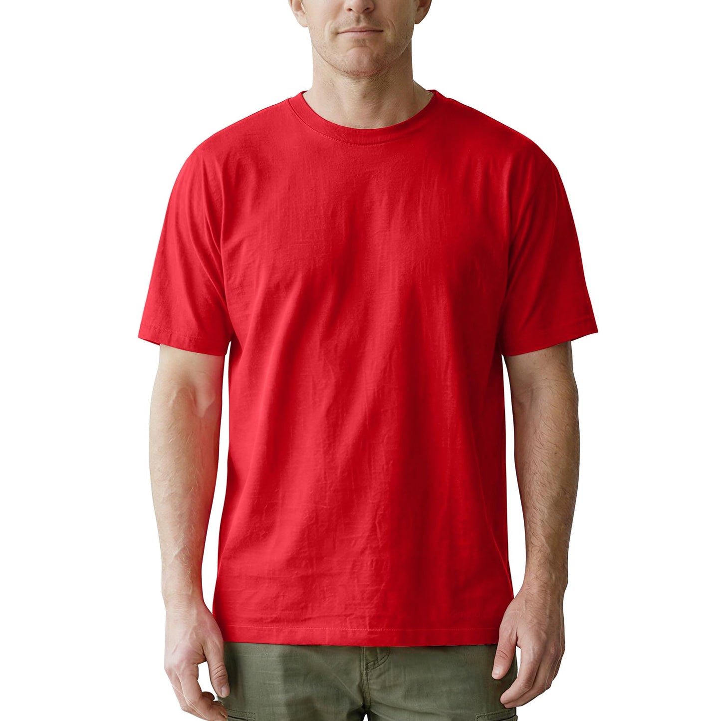 Zengjo Crew Neck T Shirts for Men Regular Fit Soft Jersey Classic Plain Tee (Red,Large)