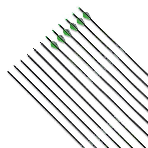 LWANO 32" Archery Hunting Arrows 100% Pure Carbon Fiber Arrows with 12 Pack Shaft 400 Spine Removable Tips for Compound Bow Target Practice