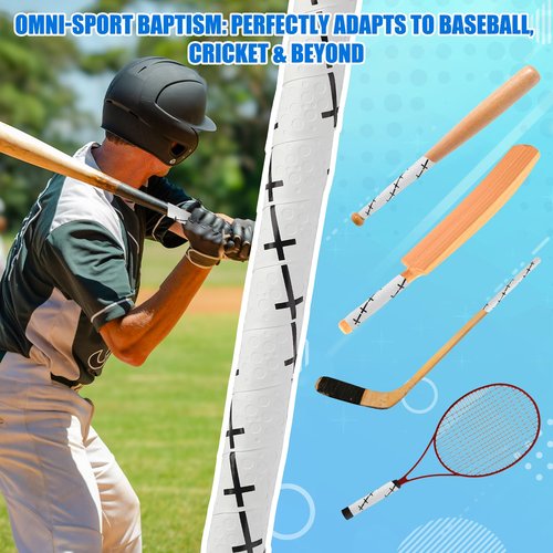ArtisanWonders Cross Baseball Bat Grip Tape 1.75mm Precut - Full Adhesive Bat Wraps for Baseball/Softball/Cricket (White) | Batting Grip Tape with Enhanced Thickness & Religious Design