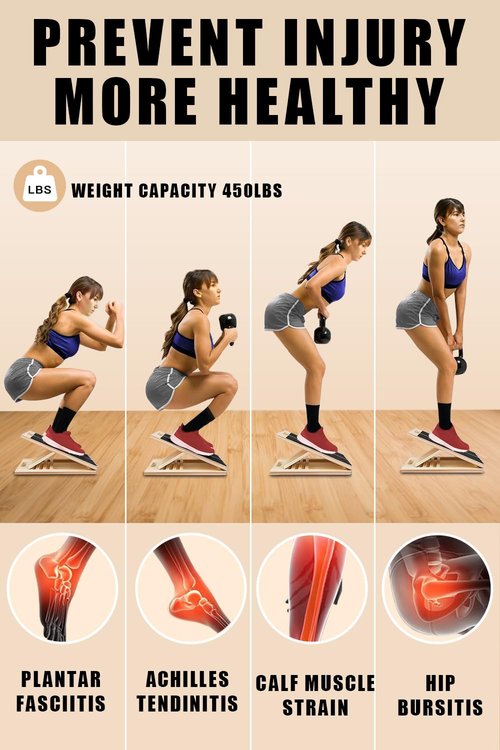 WITHSTAR Portable Wooden Slant Board for Calf Stretching Squats Calf Stretcher Pilates Adjustable Incline Board for Knees Ankle Heel Feet Leg