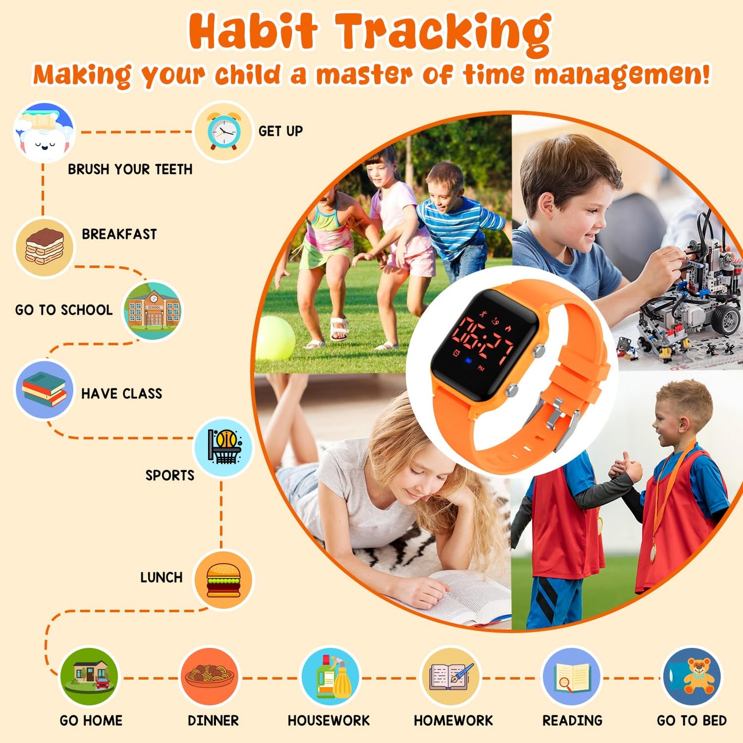 Timever Kids Digital Watches for Boys Girls, Sports Watch with Fitness Tracker, Pedometer, Alarm Clocks, Stopwatch, No App Needed Waterproof Kids Watch, Gift for Teens Student Girls Boys Ages 5-14