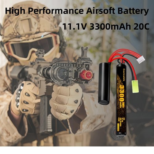 Cecicebb Airsoft Battery 11.1v 3300mAh Nunchuck Battery with Mini Tamiya Plug for aeG AK47 M4 MP5 Airsoft Model Guns Rifles 1 Pack 3S Rechargeable Stick Shape Butterfly with USB Charger