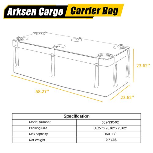 ARKSEN Hitch Cargo Carrier Bag, Waterproof 18.8 Cubic Feet Large Capacity Luggage Storage (58" L x 24" W x 24" H) Fits 60" x 24" Baskets for Car Truck SUV RV or Trailer