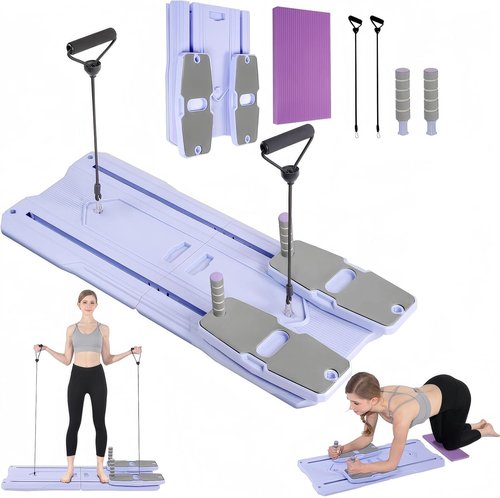 Pilates Board - 2025 Pilates Reformer Set for Full Body Workouts, Foldable Ab Core Trainer Board, Multi-Purpose Pilates Board for Home with Resistance Bands, Ideal for Women & Men (Purple, L)